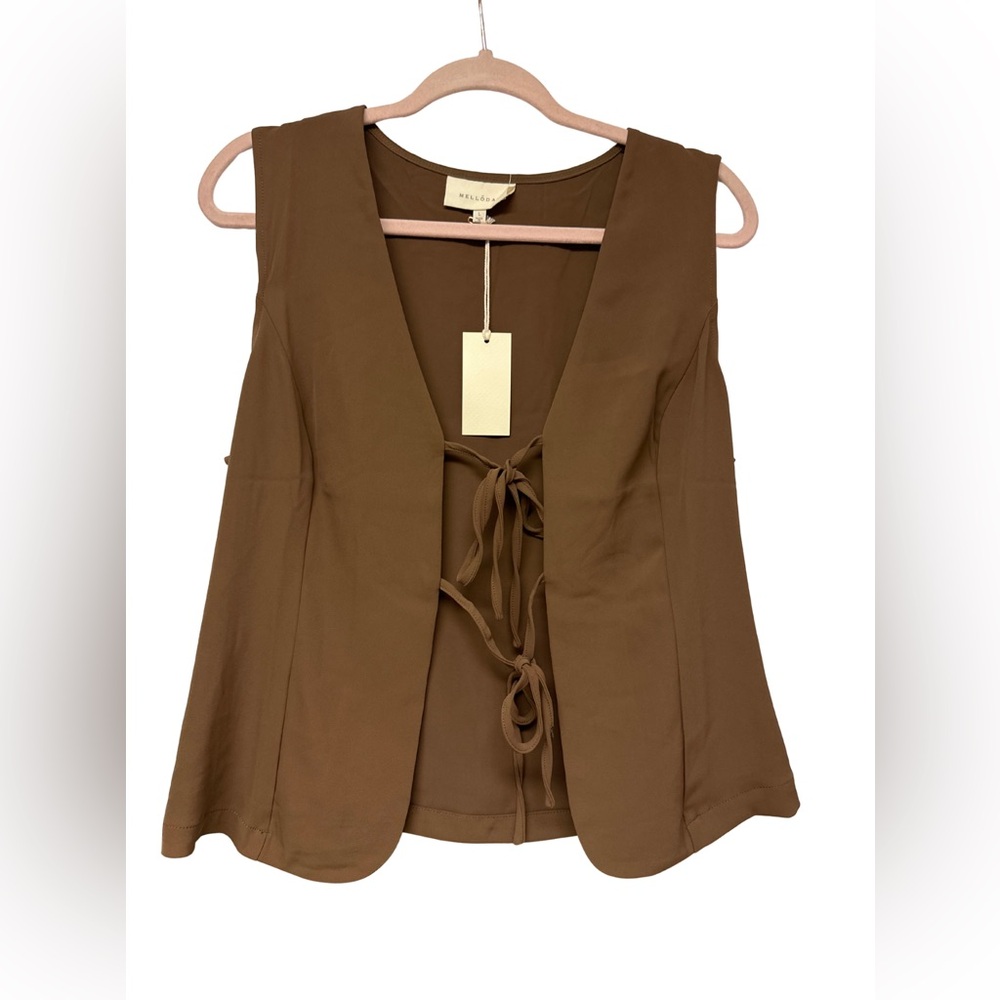 NWT MELLODAY Brown Tie-Front Tank Top NWT